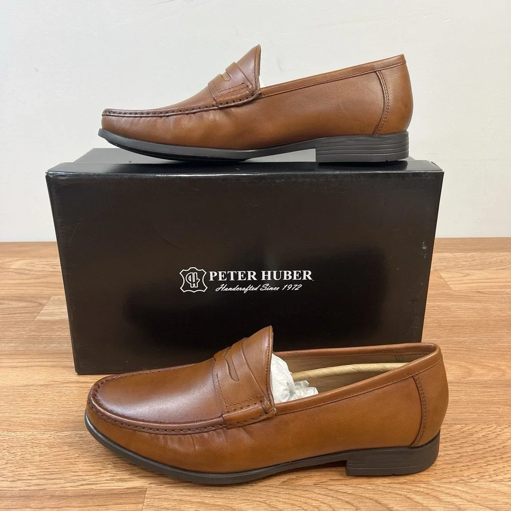 Peter Huber‎ Austin Penny Loafer in Cognac Men's Size 9.5 Leather NEW
